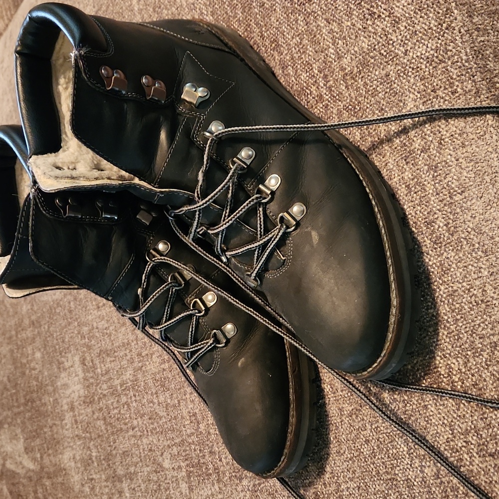 Reserved Footwear Black Leather Lace-Up Boots - Size 13